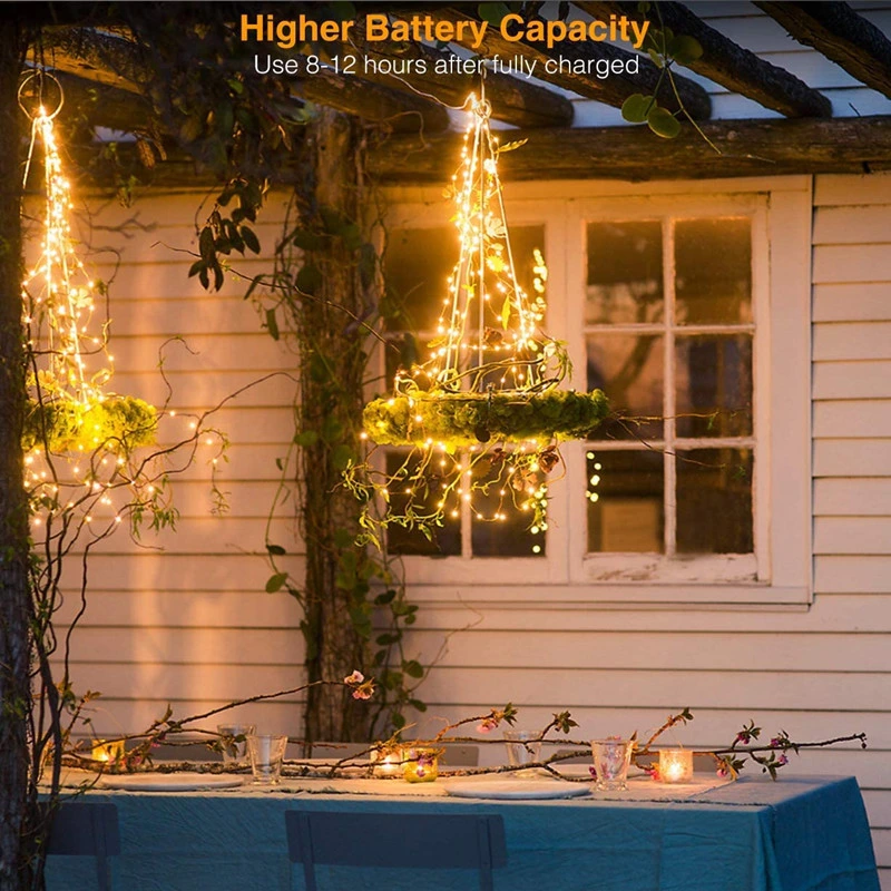 Wholesale Waterproof IP65 Outdoor Christmas Lights 200LED Copper Wire Rope String Solar Light