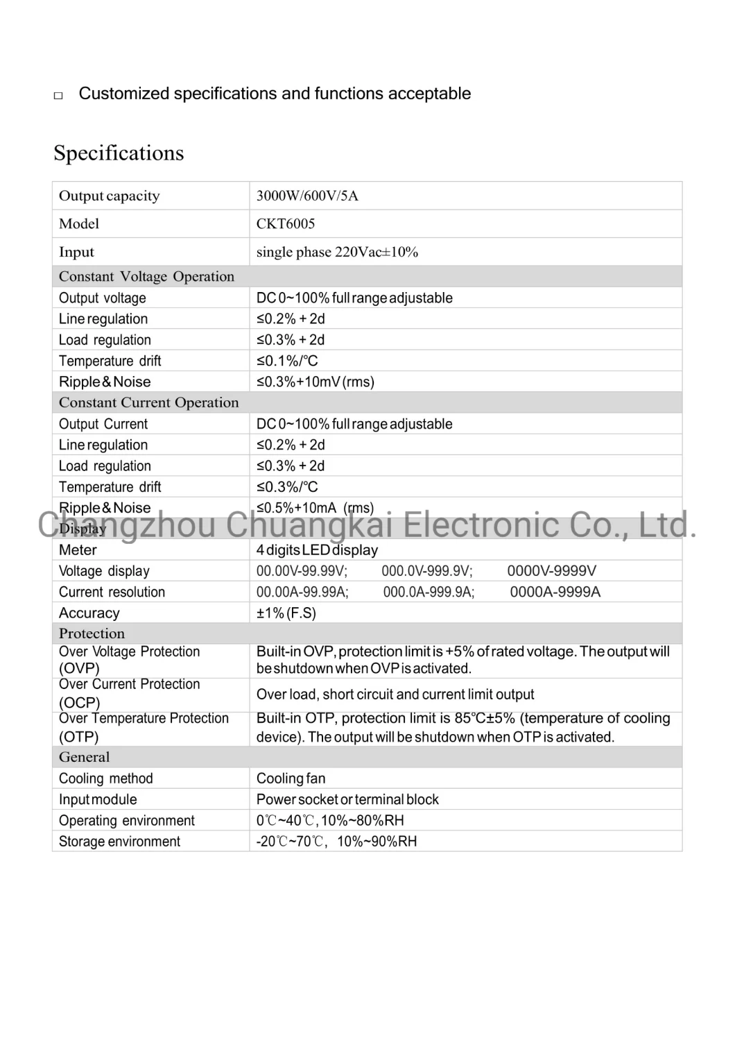 Ckt6005 Programmable DC Power Source 3000W/600V/5A