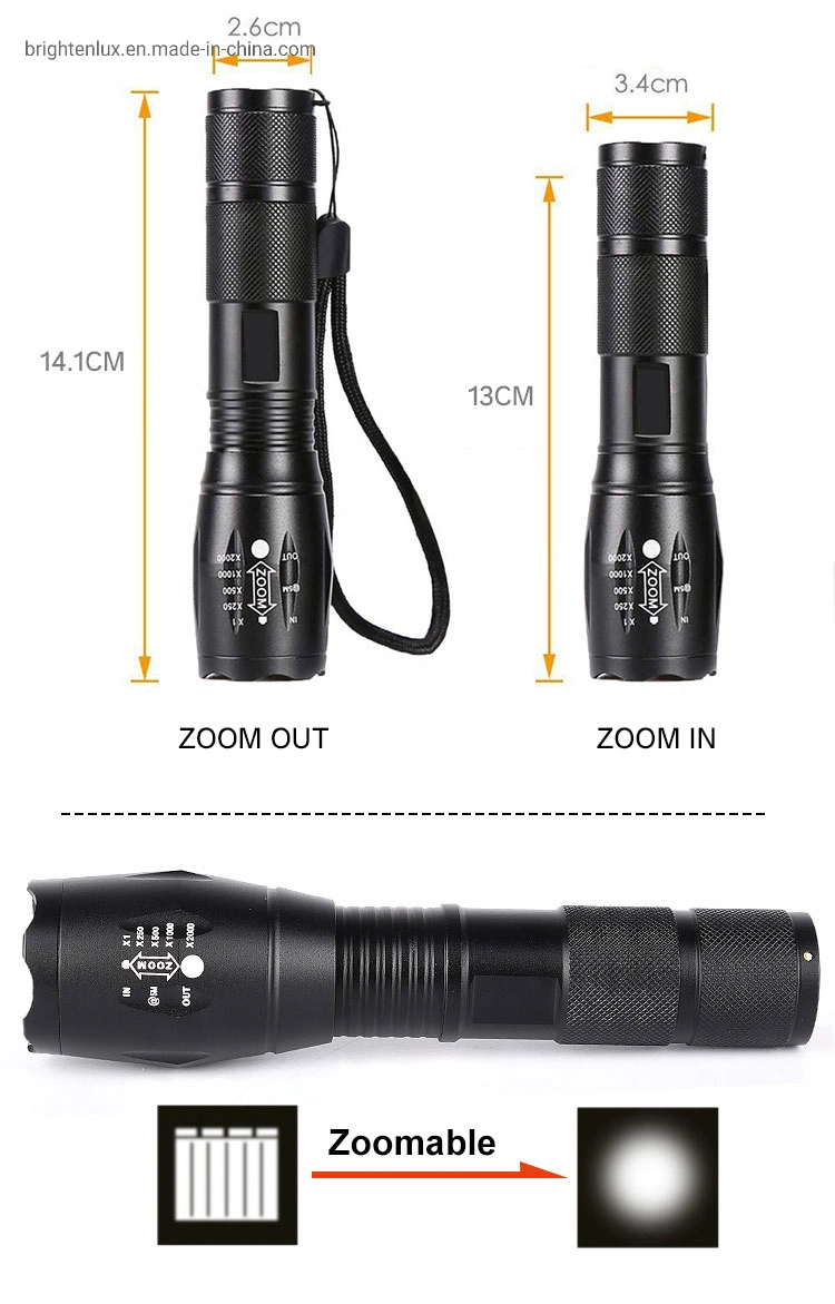 Brightenlux Flashlight Manufacturer Customizes Portable Aluminum Zoom High Power 10W Tactical LED Flashlight