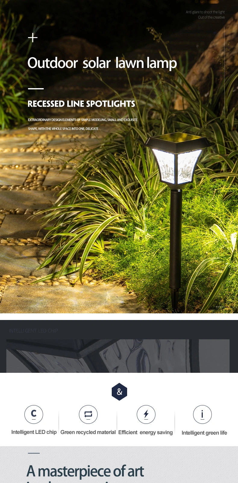 Outdoor IP65 Waterproof Aluminum Pathway Light Modern Style LED Solar Garden Light