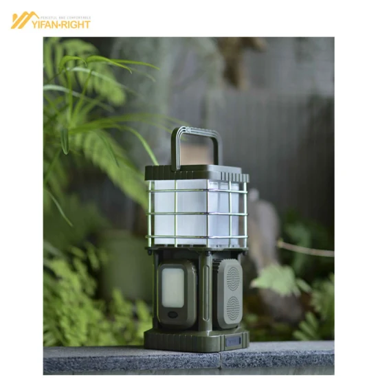 Легко повесить походный фонарь с Bluetooth-динамиком, изготовленный из экологически чистого материала.
